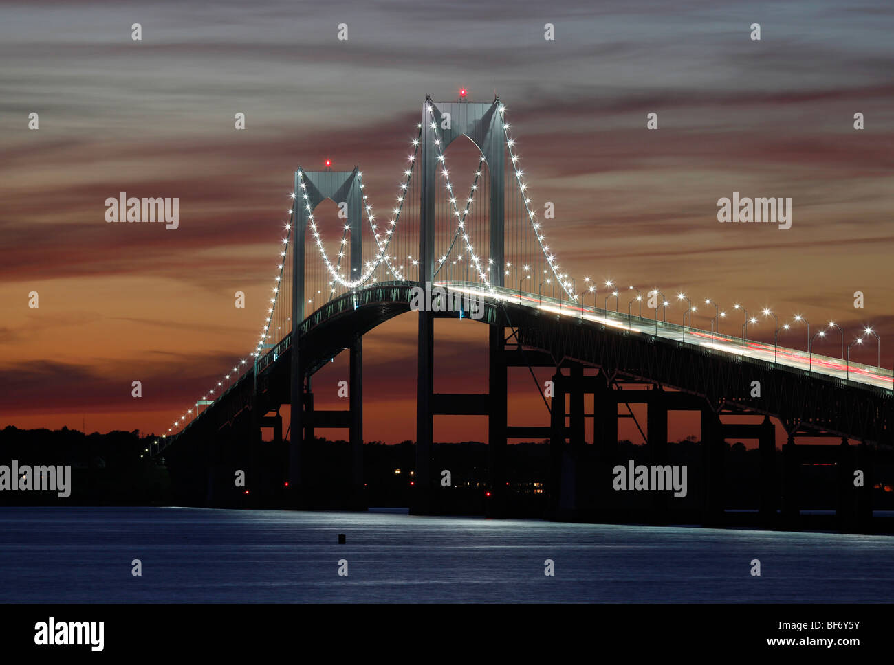 Claiborne Pell Bridge, la baie de Narragansett, Newport, Rhode Island Banque D'Images