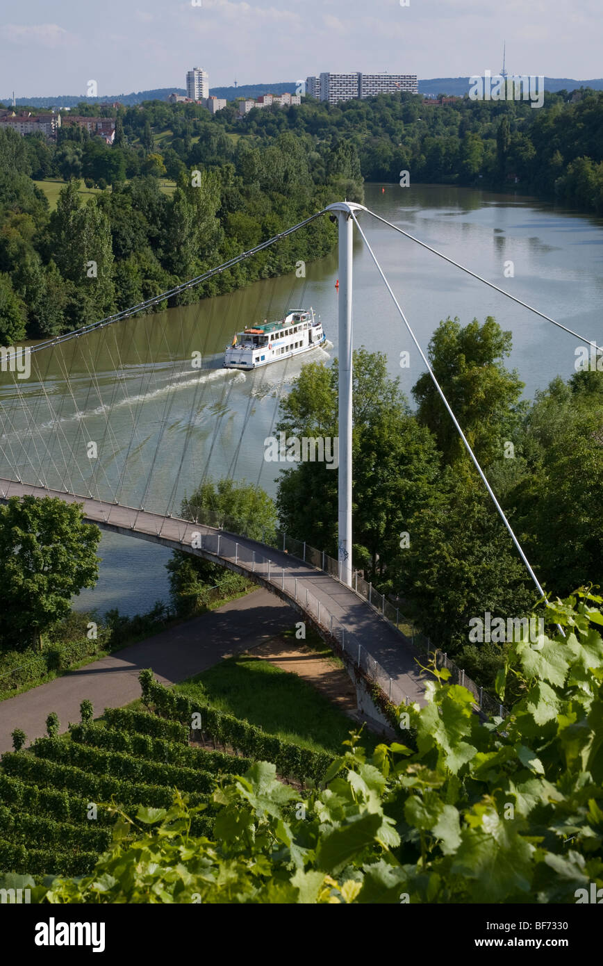 Navire d'excursion sur la rivière Neckar, Stuttgart, Bade-Wurtemberg, Allemagne Banque D'Images