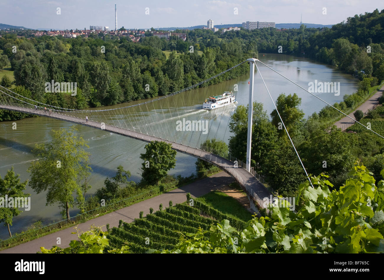 Navire d'excursion sur la rivière Neckar, Stuttgart, Bade-Wurtemberg, Allemagne Banque D'Images