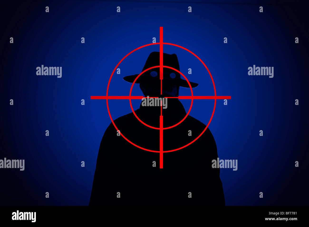 Silhouette d'Homme avec carabine fusil superposé site réticules Banque D'Images