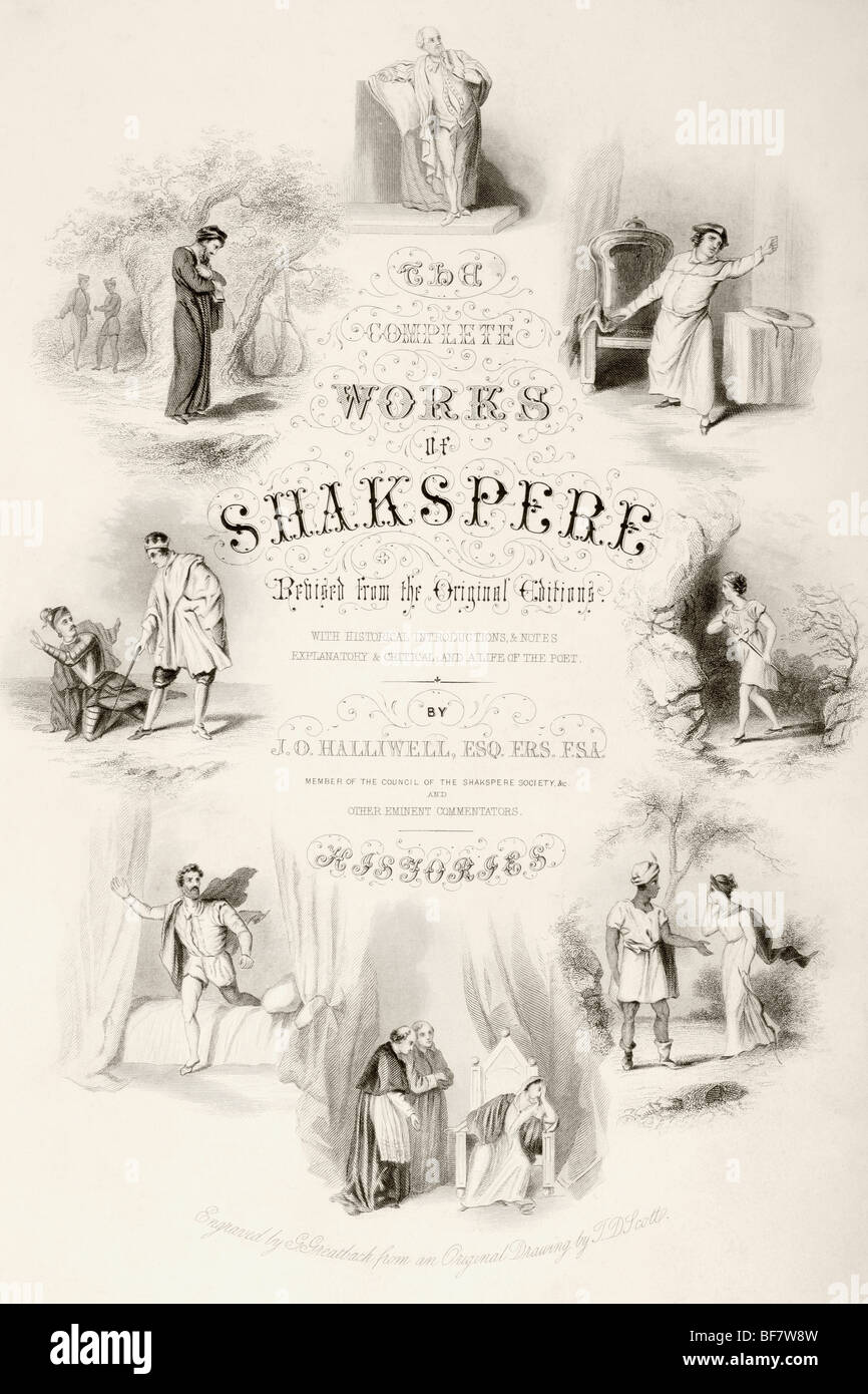 Page de titre d'un livre du 19e siècle des œuvres complètes de Shakespeare. Banque D'Images
