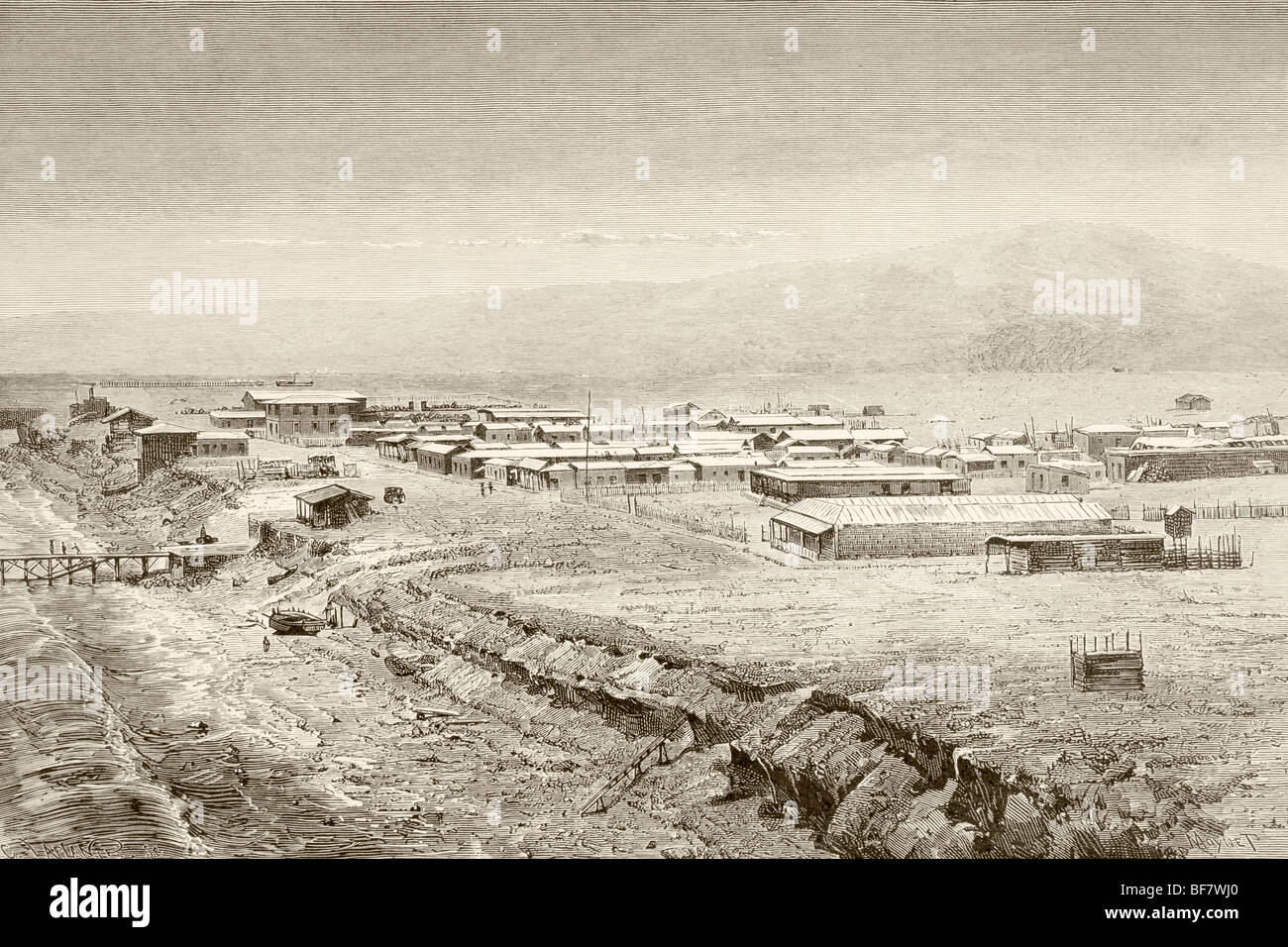 Un 19e siècle vue générale de Mejillones, Chili Banque D'Images