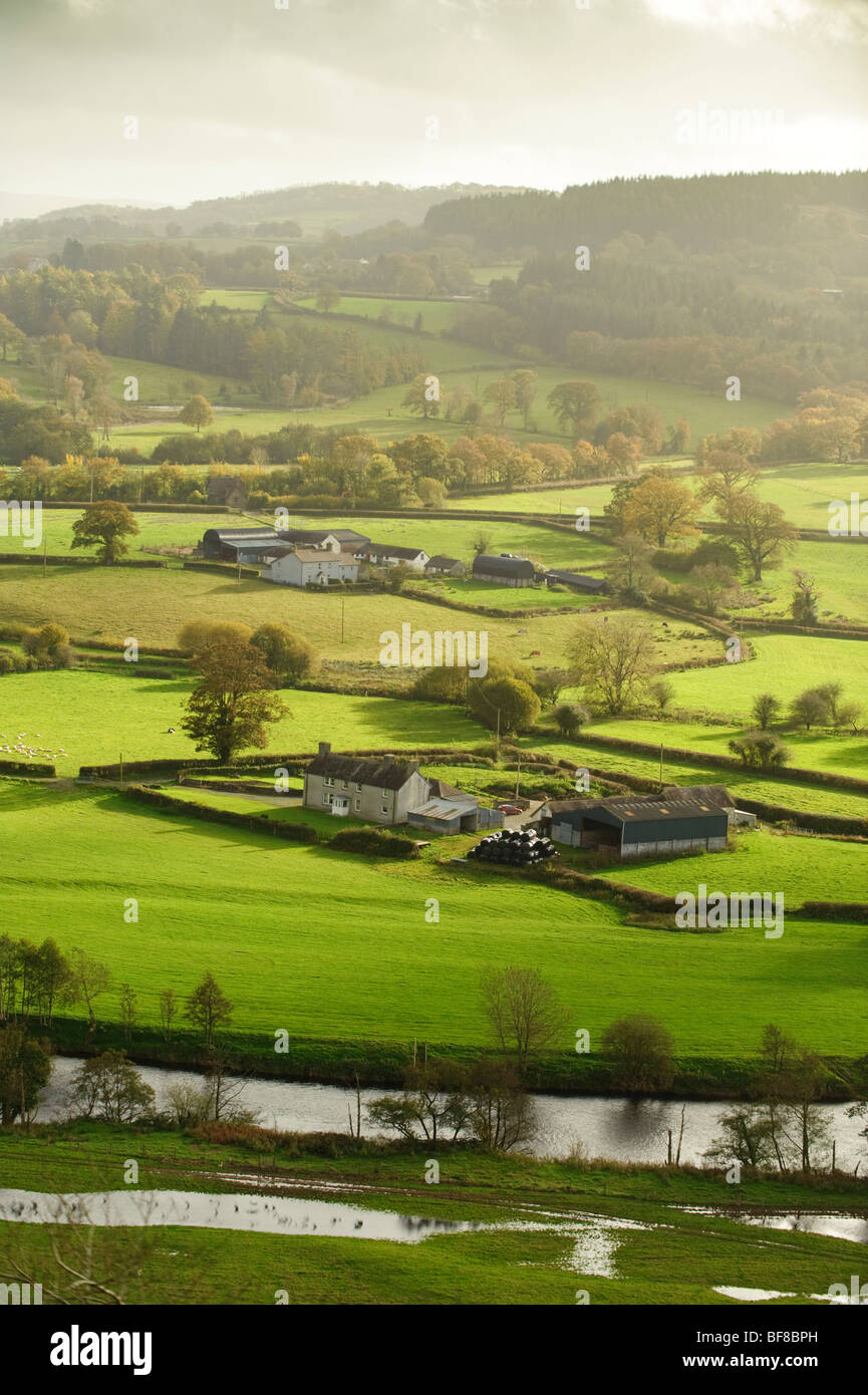 Après-midi d'automne, vue de fermes et de terres agricoles dans la vallée de la Tywi Dinefwr castle , Llandeilo, Carmarthenshire South Wales UK Banque D'Images