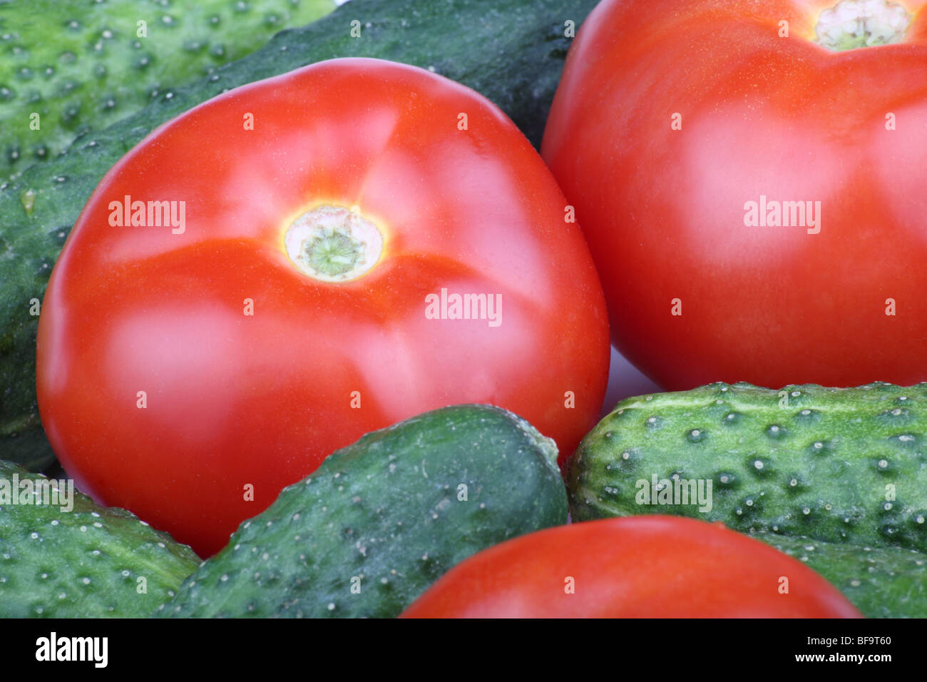 Concombre tomate rouge et vert Banque D'Images