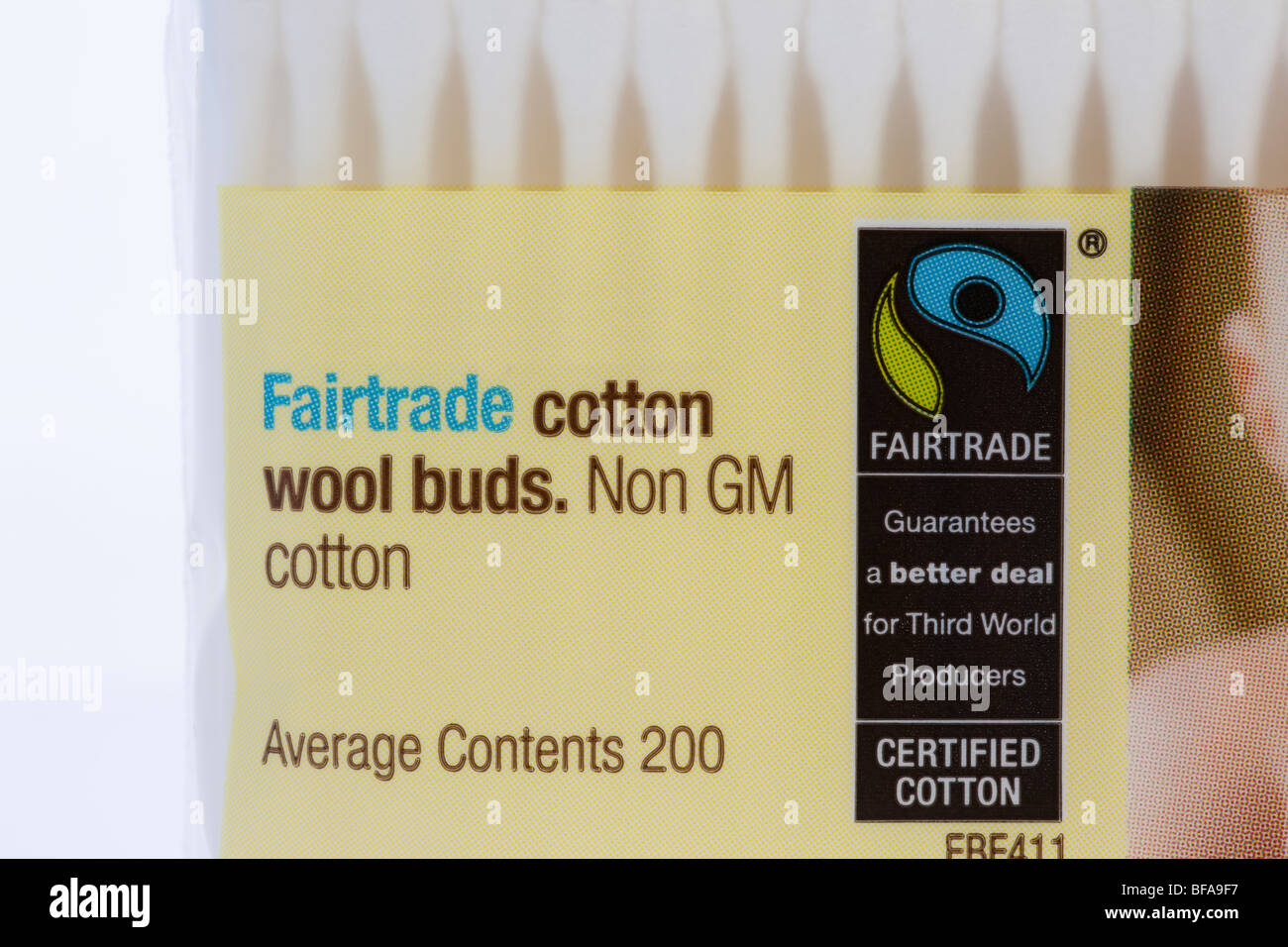 La Grande-Bretagne Angleterre Europe. Sachet de compresse de gaze reservoir fabriqué à partir de non-GM en coton avec logo du commerce équitable sur l'étiquette Banque D'Images