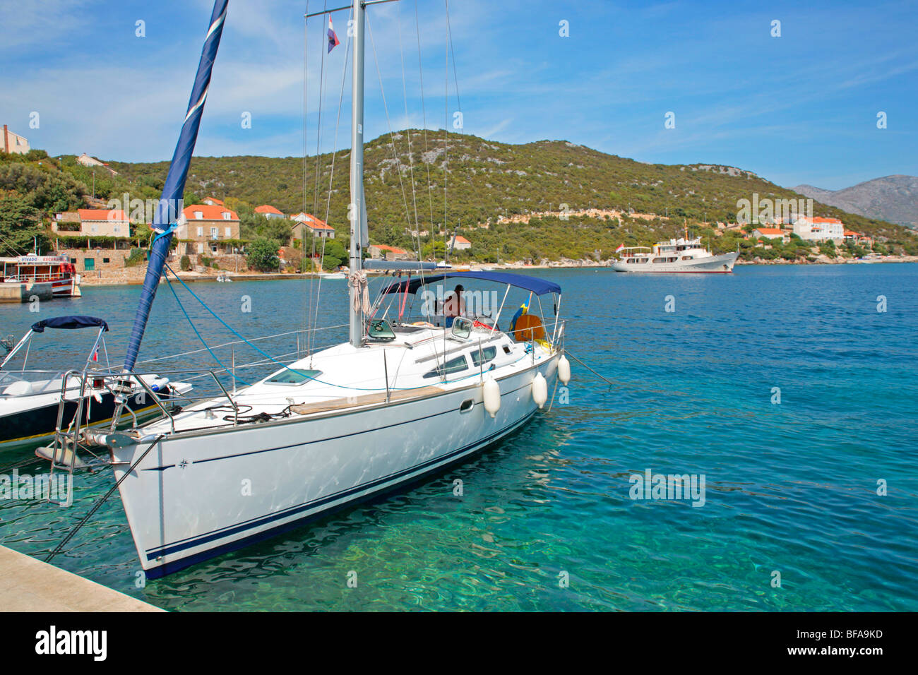 Port de plaisance de Sudjuradj sur l'île de Sipan, îles Elaphites, Dalmatie du Sud, Croatie Banque D'Images