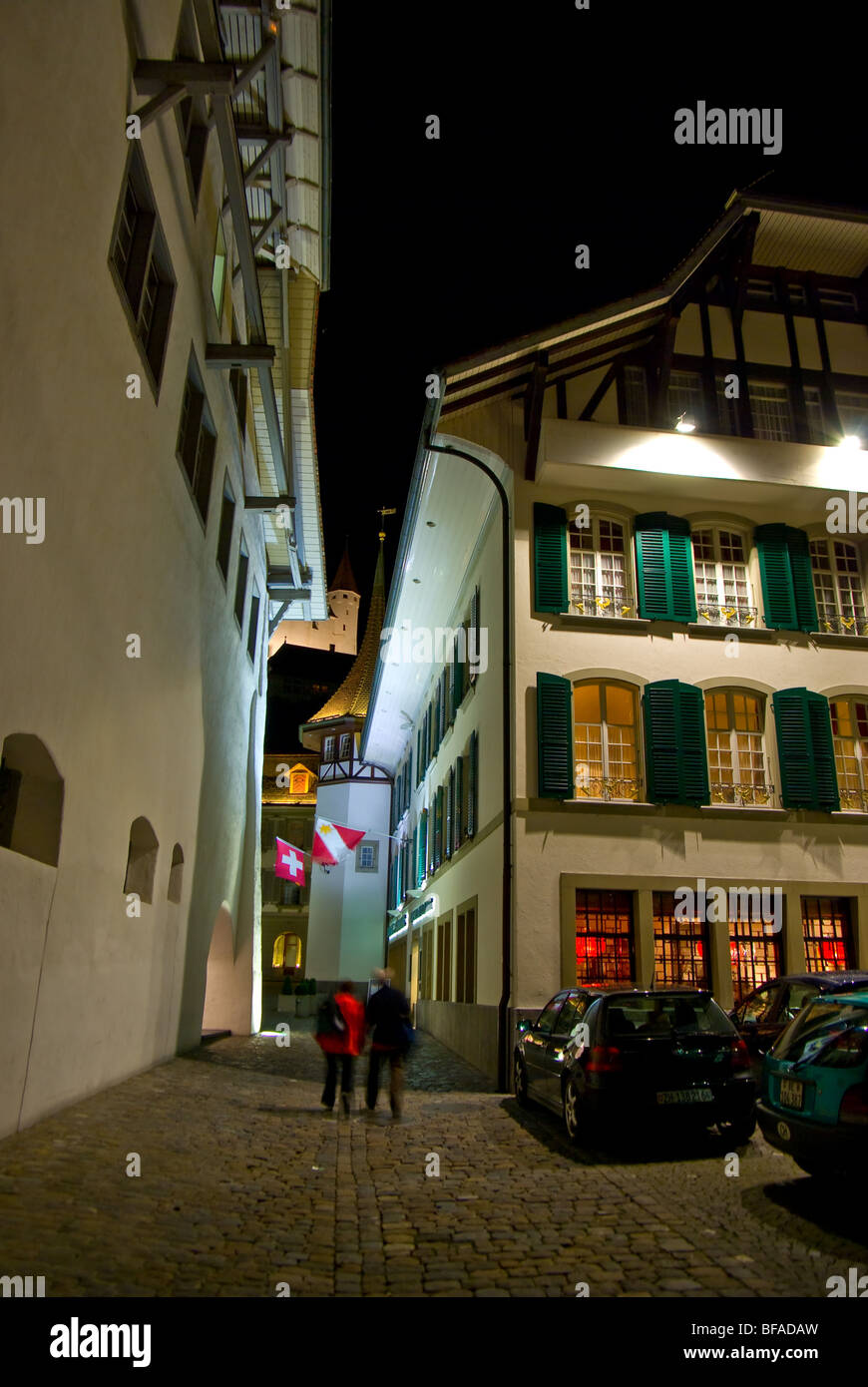 Ville de Thoune en Suisse. Bâtiment de l'ancien hôtel de ville soirée Banque D'Images