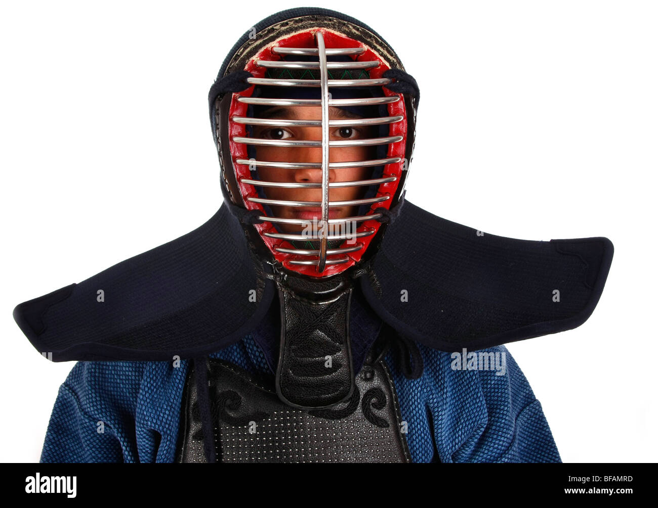Portrait d'un combat de kendo. isolé sur blanc. Banque D'Images