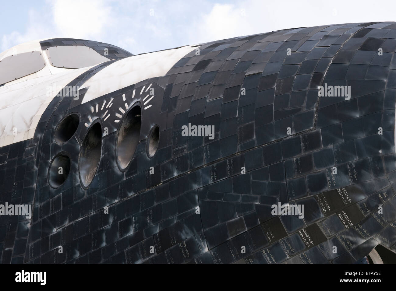 Tuiles sur le nez de la navette spatiale à Cap Kennedy en Floride. Banque D'Images