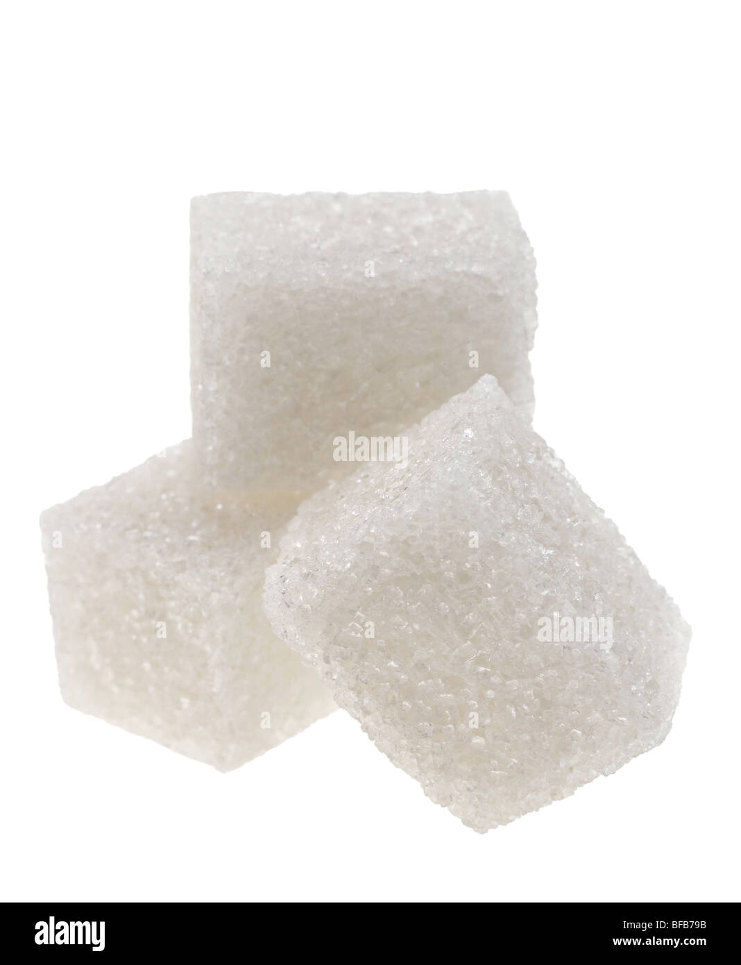 Cube de sucre vue rapprochée sur fond blanc Banque D'Images