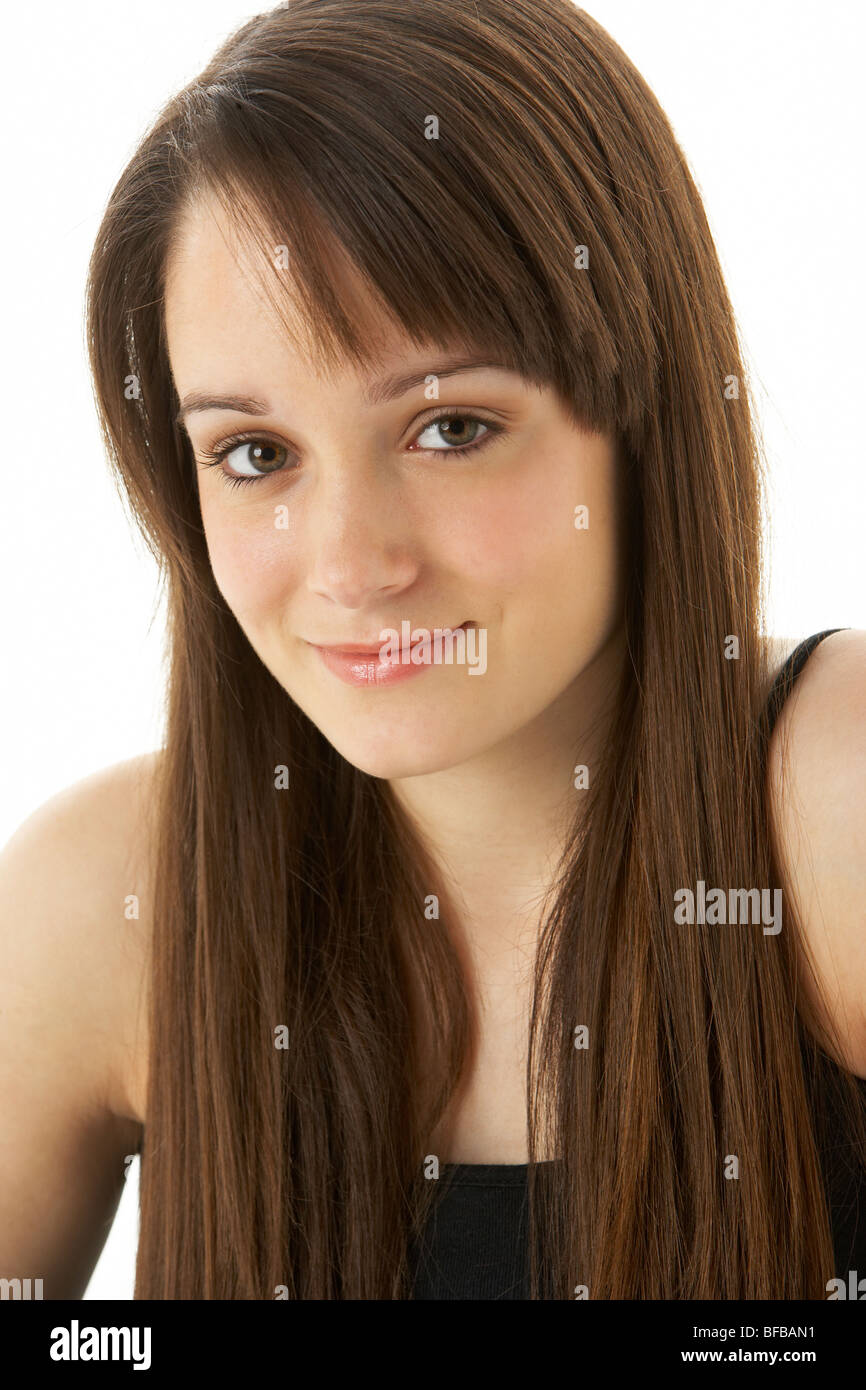 Studio Portrait of Teenage Girl on White Background Banque D'Images