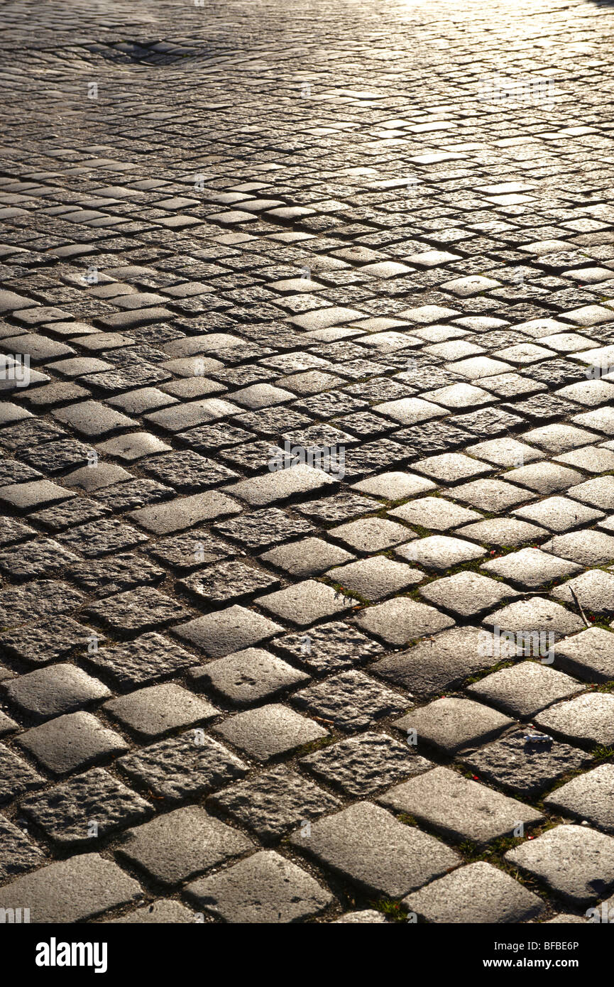 Textures urbaines - réflexions sur la rue pavée Banque D'Images