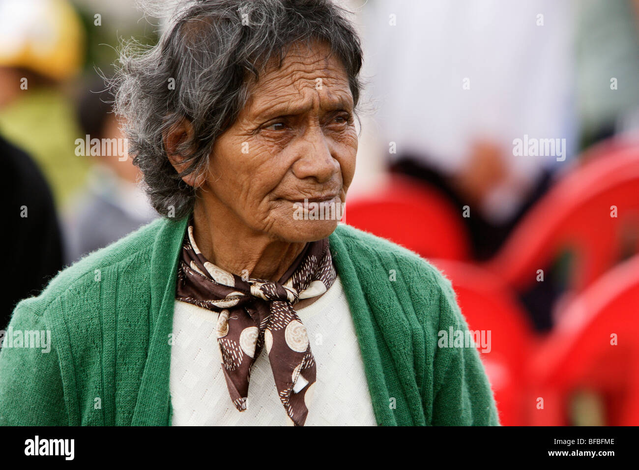 Rapanui femme à la Fiesta de la Lengua, Hanga Roa, l'île de Pâques (Rapa nui) ou de Pascua, Chili Banque D'Images