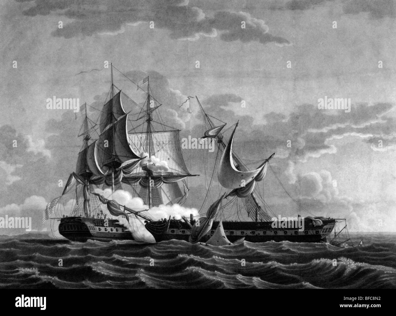 USS Constitution capture le HMS Guerrire durant la guerre de 1812 Banque D'Images