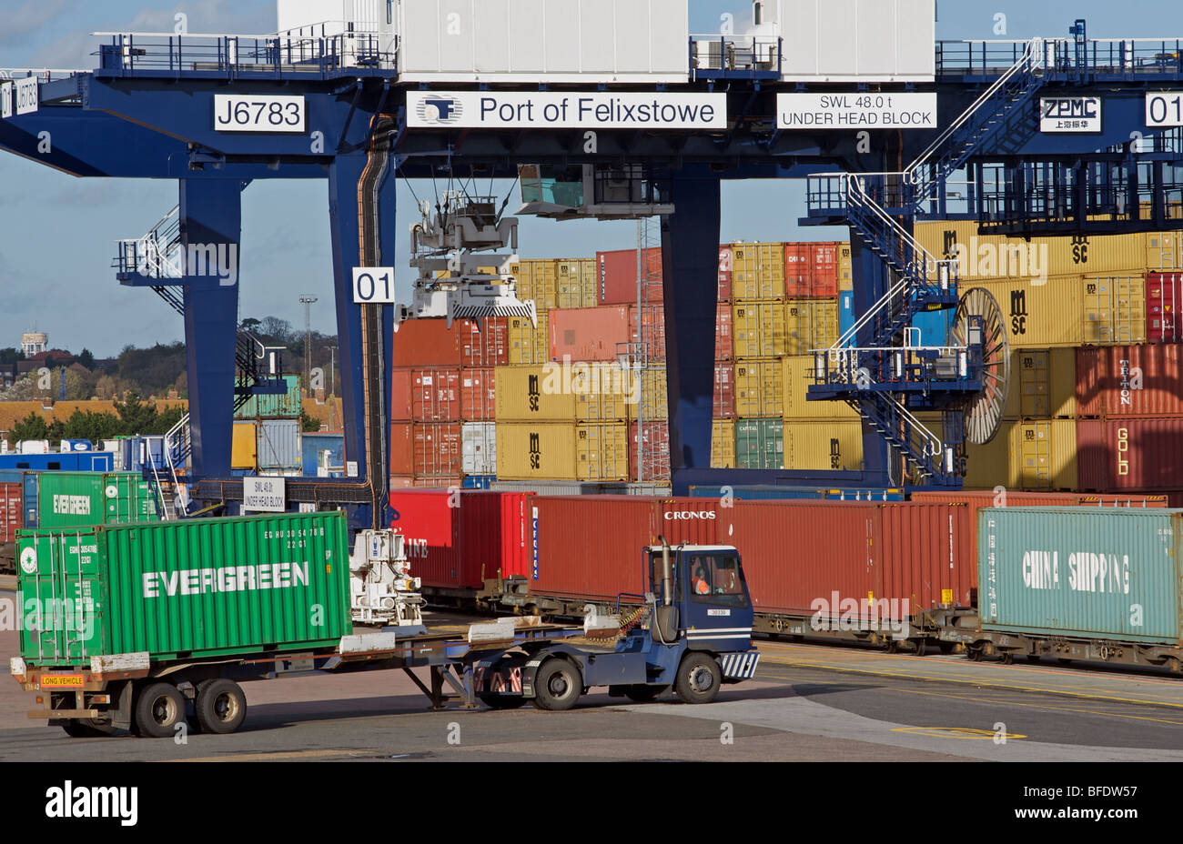 Le sud du terminal de fret ferroviaire, port de Felixstowe, Suffolk, UK. Banque D'Images