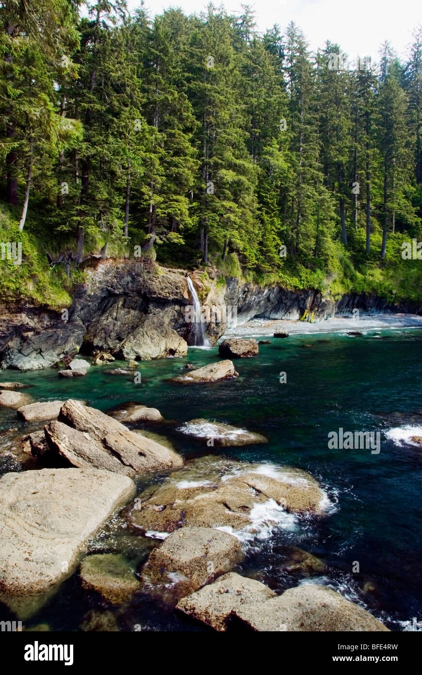 Un waterfal,près de Sombrio plage sur le Juan de Fuca Marine Trail, l'île de Vancouver, Colombie-Britannique, Canada Banque D'Images
