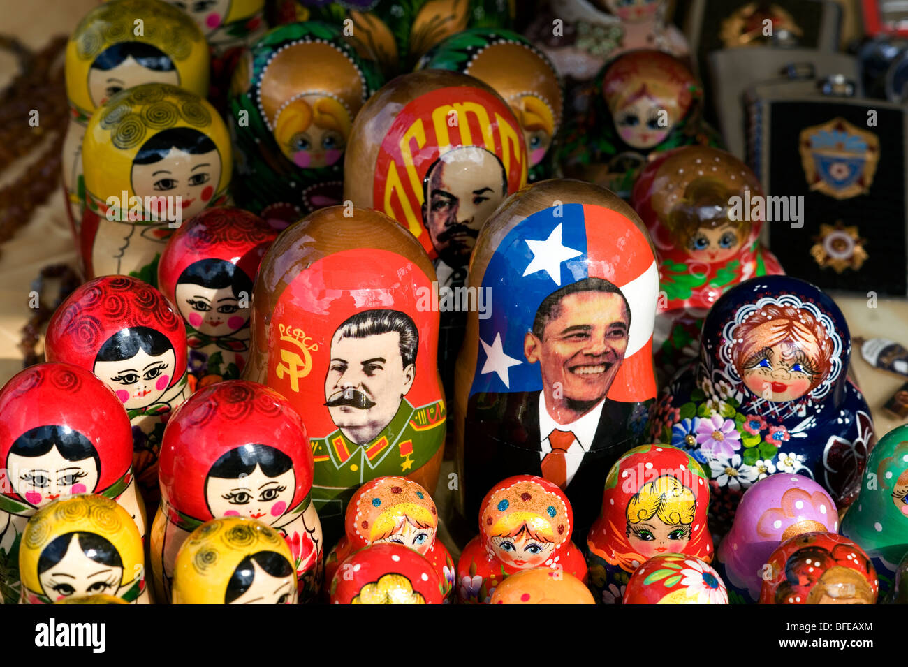 Marché aux puces de Berlin,2009,Staline, Lénine, Barack Obama,Allemagne DDR 1989 positive unifiée de l'avant guerre fin de la guerre froide l'histoire de Wes est Banque D'Images