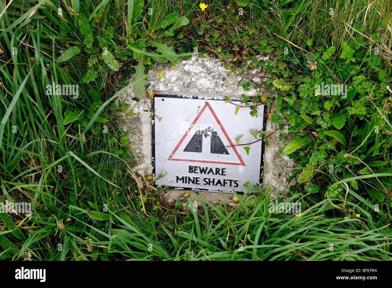 Panneau d'avertissement de mine à Cornwall, UK Banque D'Images