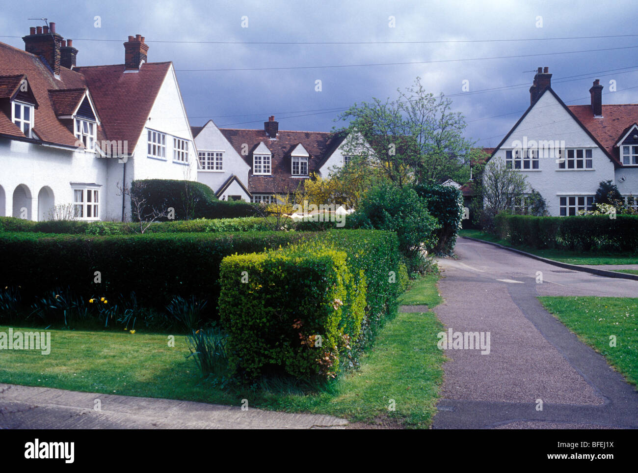 Eastholm Green Letchworth Garden City Hertfordshire UK. Logements construits à Ebenezer Howard au début du 20e siècle plans Banque D'Images