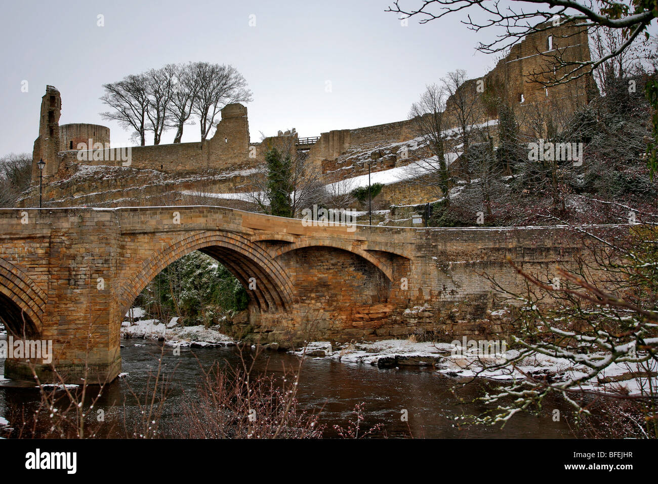 Hiver Neige Barnard Castle Ruins County Durham England UK Banque D'Images