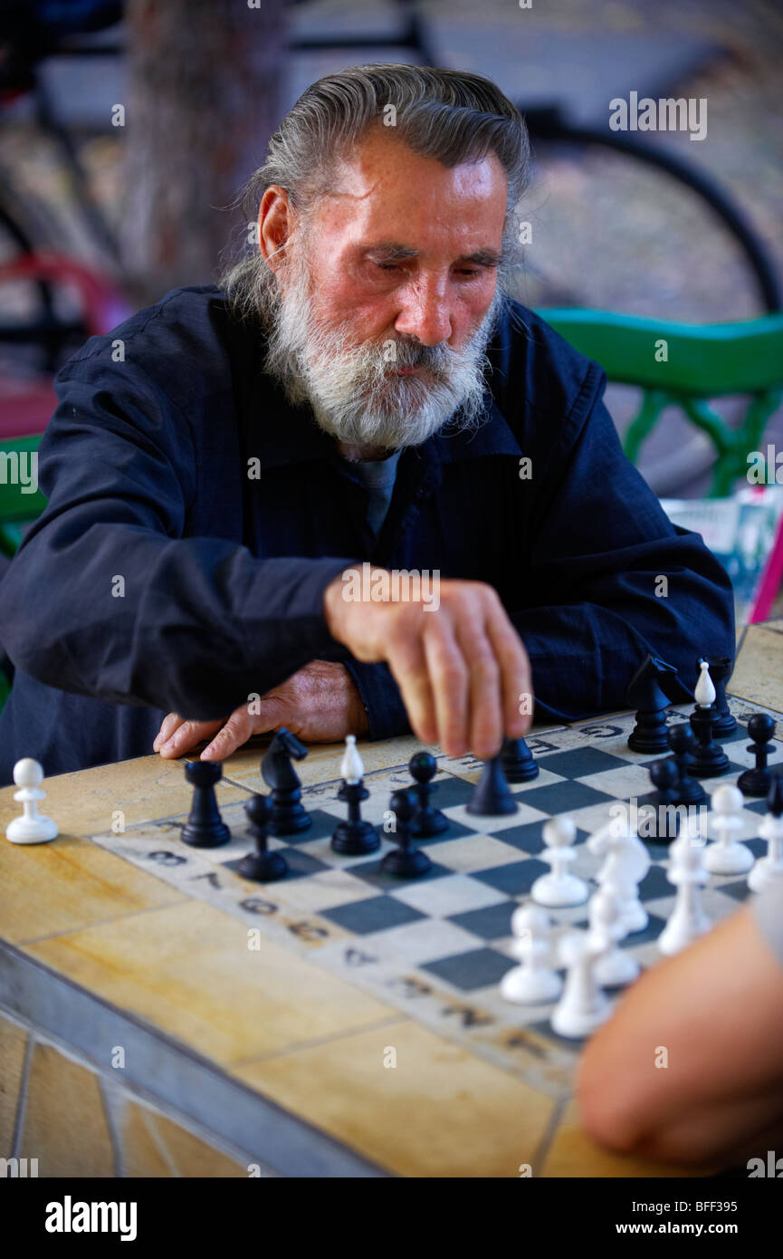Joueurs d'échecs dans le parc, la Hongrie Kecskem t Banque D'Images