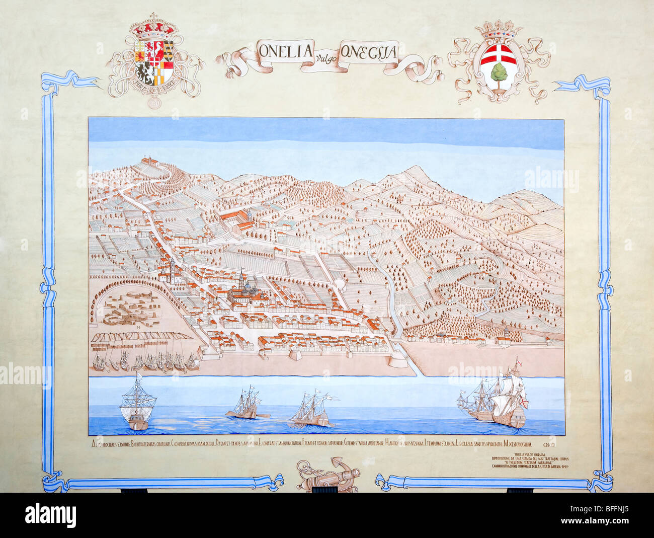 Carte antique de Onelia, Imperia, ligurie, italie Banque D'Images