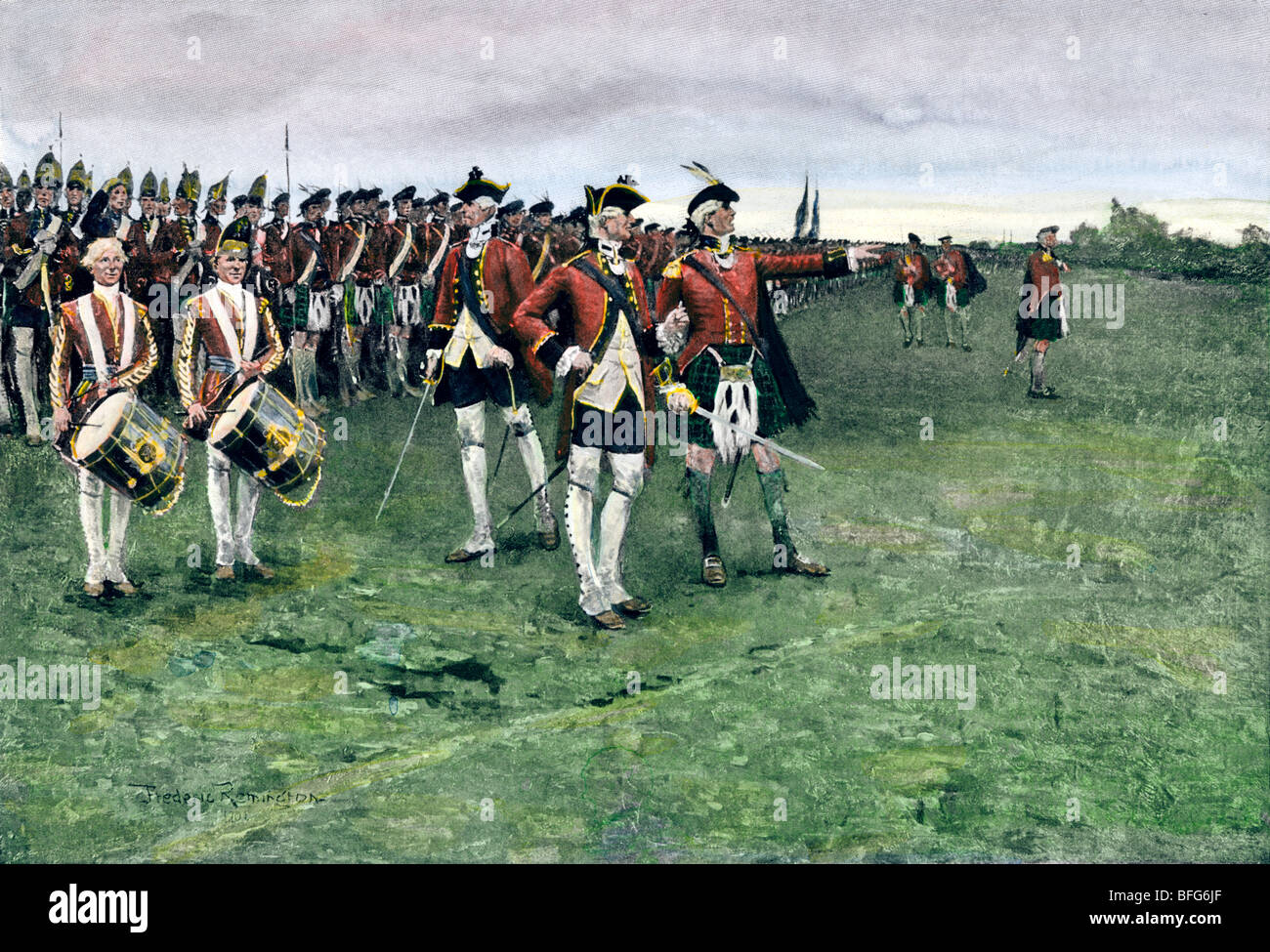 Le général Wolfe l'assemblage de l'armée britannique sur les Plaines d'Abraham de prendre Québec, 1759. La main, d'une demi-teinte Frederic Remington illustration Banque D'Images