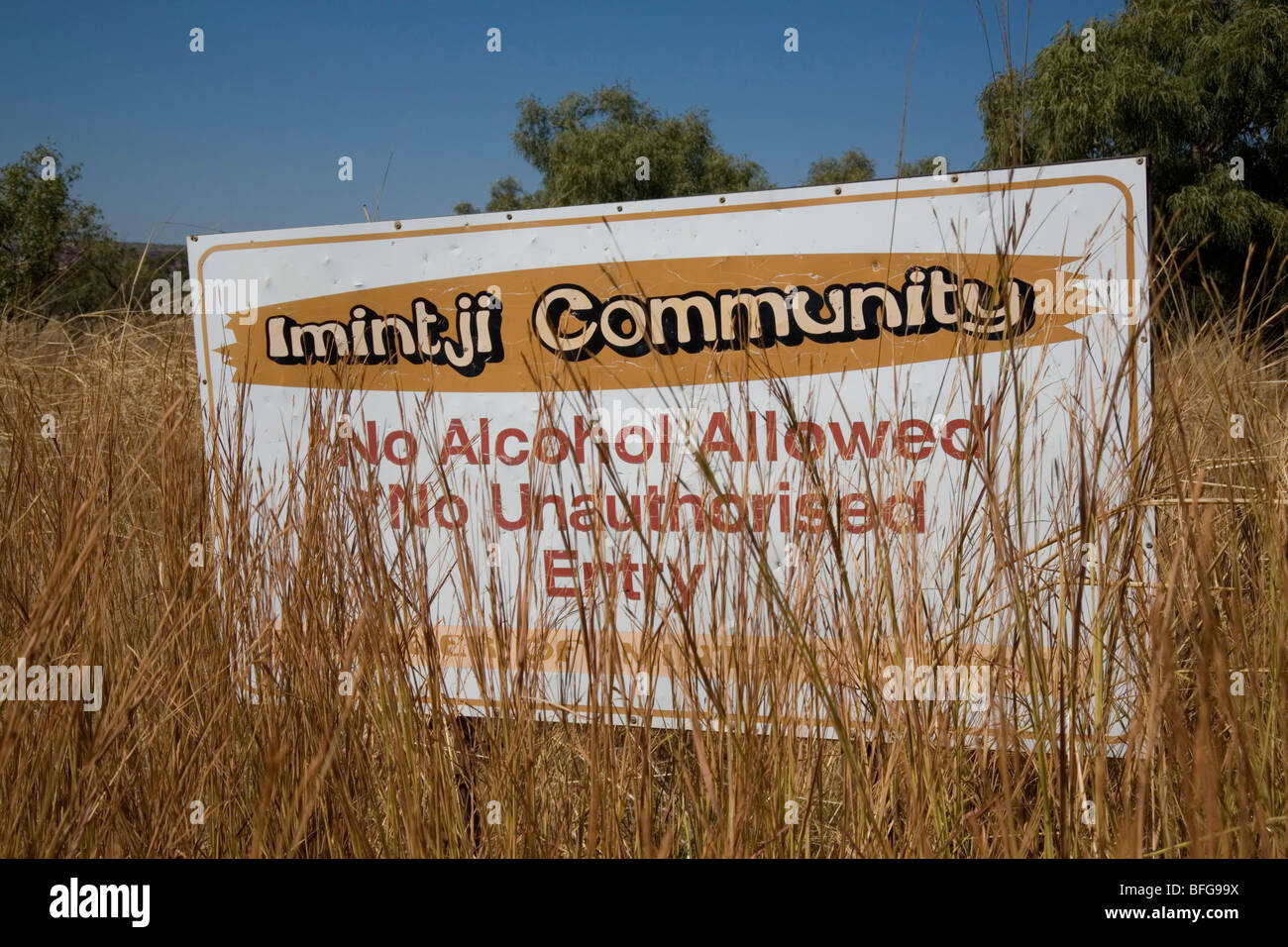 L'ouest de l'Australie l'Australie ne Imintjii communauté autochtone Gibb River Road pas d'alcool autorisé signer Banque D'Images