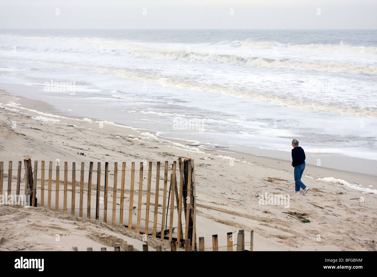 L'ouragan Ida l'érosion des plages, Lavalette, NJ. Banque D'Images