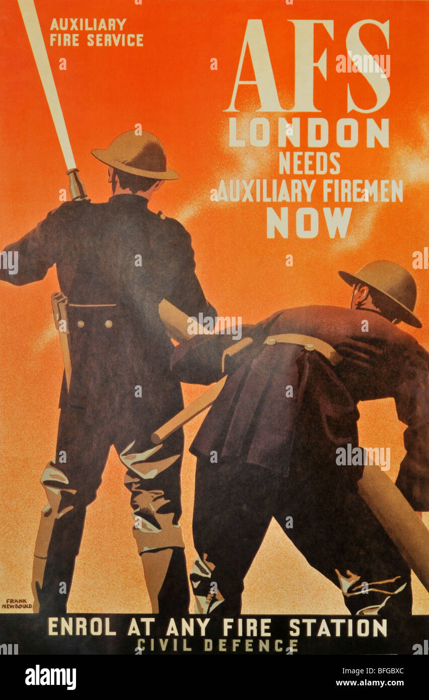 World War 2 auxiliaires AFS Fire Service poster Banque D'Images