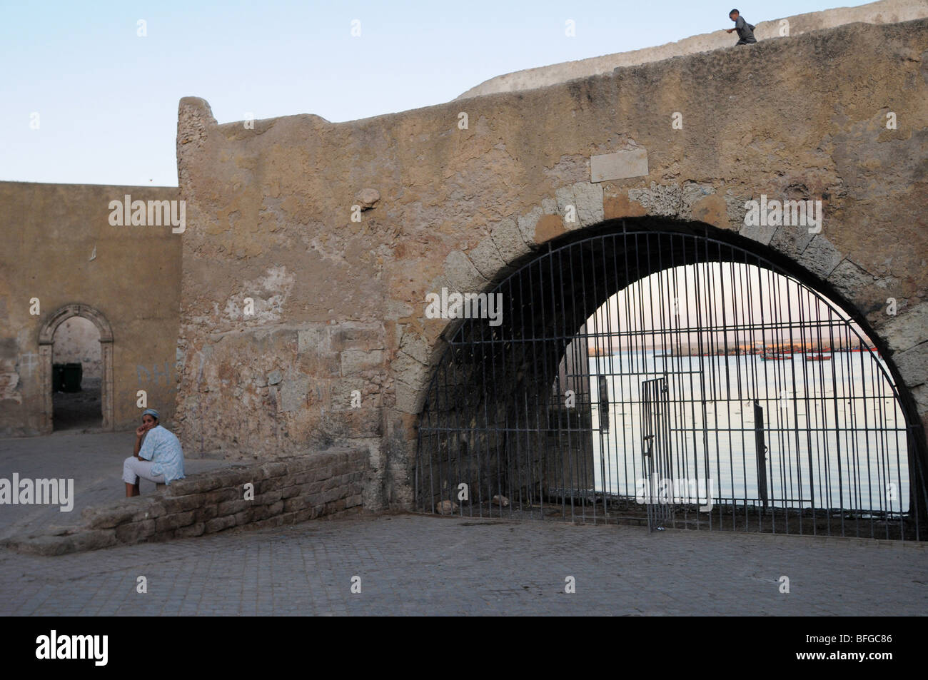 Vue sur la mer dans la région de gates forteresse à El Jadida, Maroc Banque D'Images
