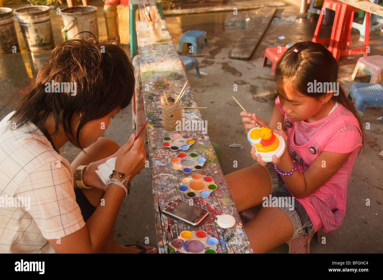 Peinture filles thaïlandaises à Bangkok Chinatown Banque D'Images