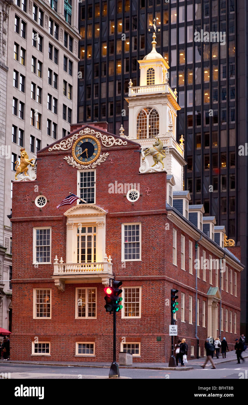 Le Old State House - site de nombreuses activités patriotique avant et pendant la Révolution américaine - Boston Massachusetts USA Banque D'Images