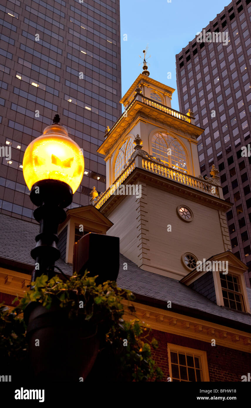 Le Old State House - site de nombreuses activités patriotique avant et pendant la Révolution américaine - Boston Massachusetts USA Banque D'Images