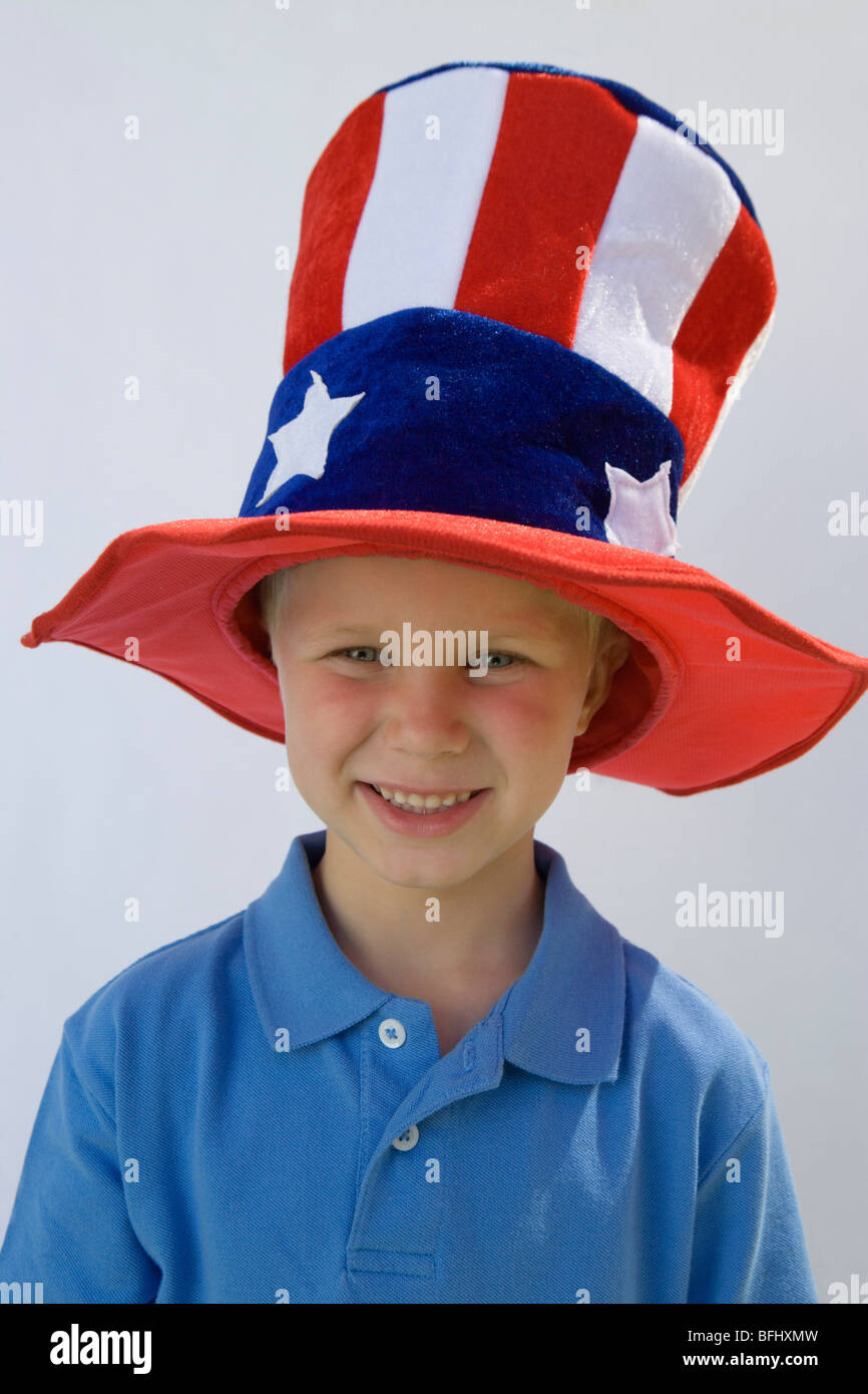 Man with Stars and Stripes Top Hat Banque D'Images