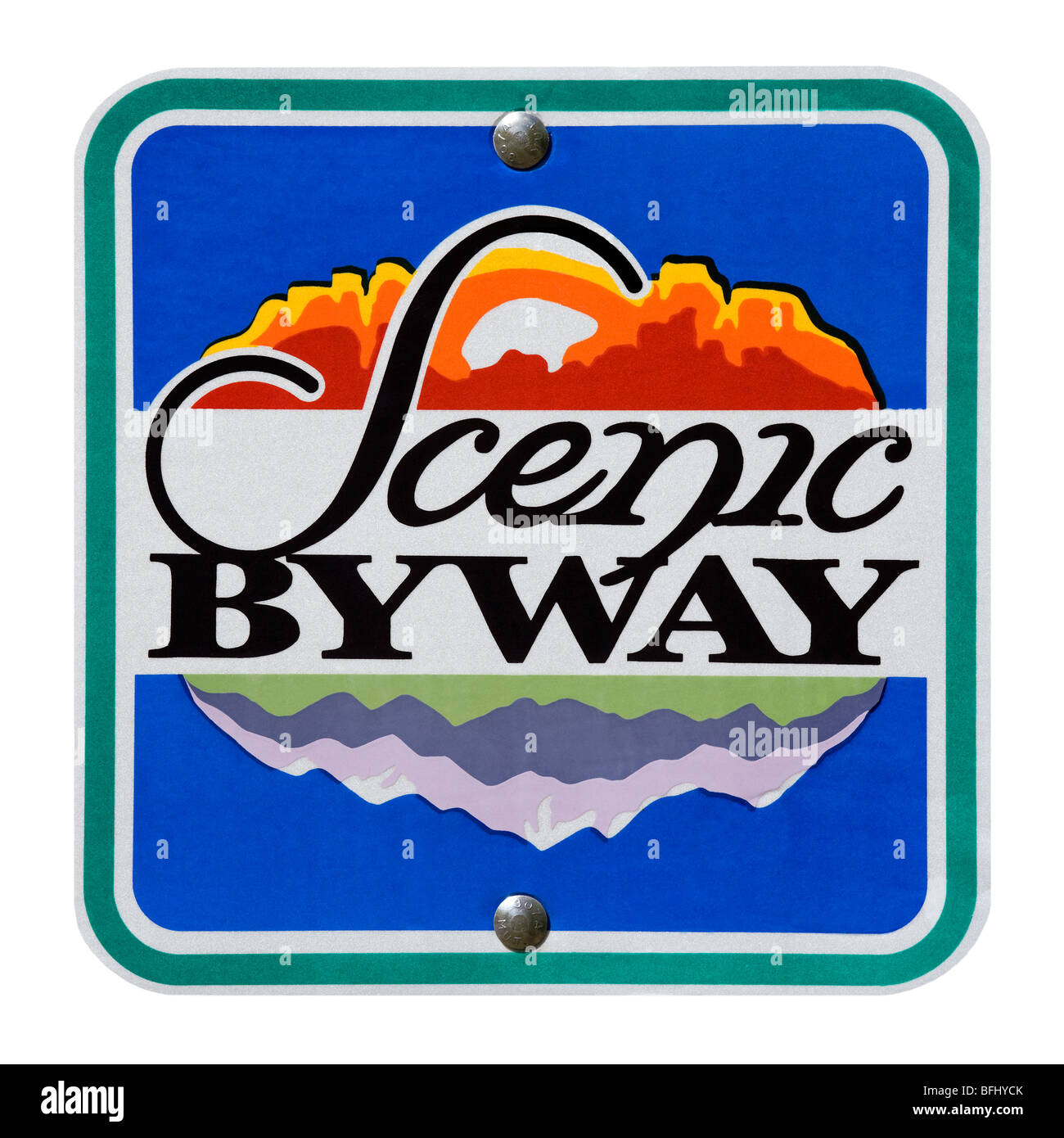 American Road sign Scenic Byway repère de direction le long de la Byway Boucle Mt Nebo Montage en Utah USA. découpe découpe isolated Banque D'Images