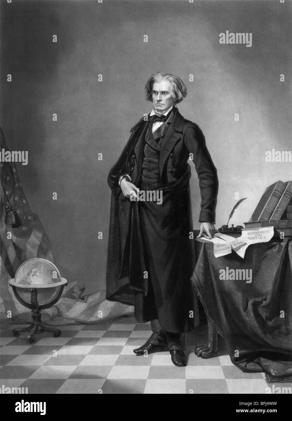 Portrait Vintage print circa 1852 de John Caldwell Calhoun (1782 - 1850) - le 7e vice-président américain (1825 - 1832). Banque D'Images