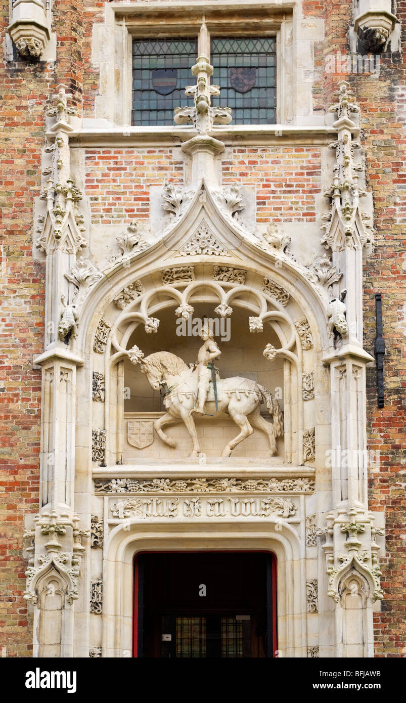 Détail de l'entrée de la maison Gruunthuse et musée, Bruges, Belgique Banque D'Images