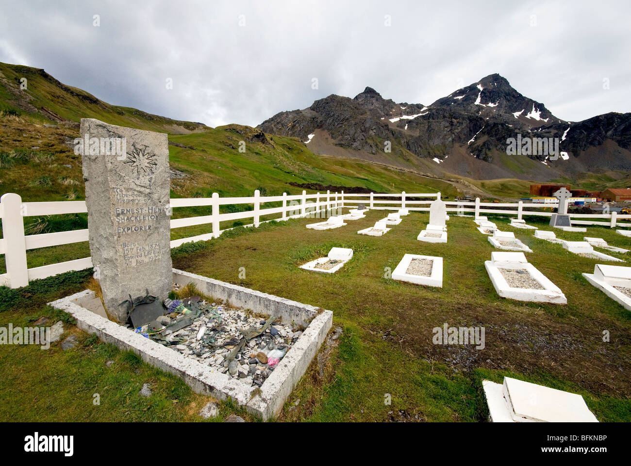 La Géorgie du Sud, l'Atlantique Sud Grytviken Shackleton tombe cimetière Banque D'Images