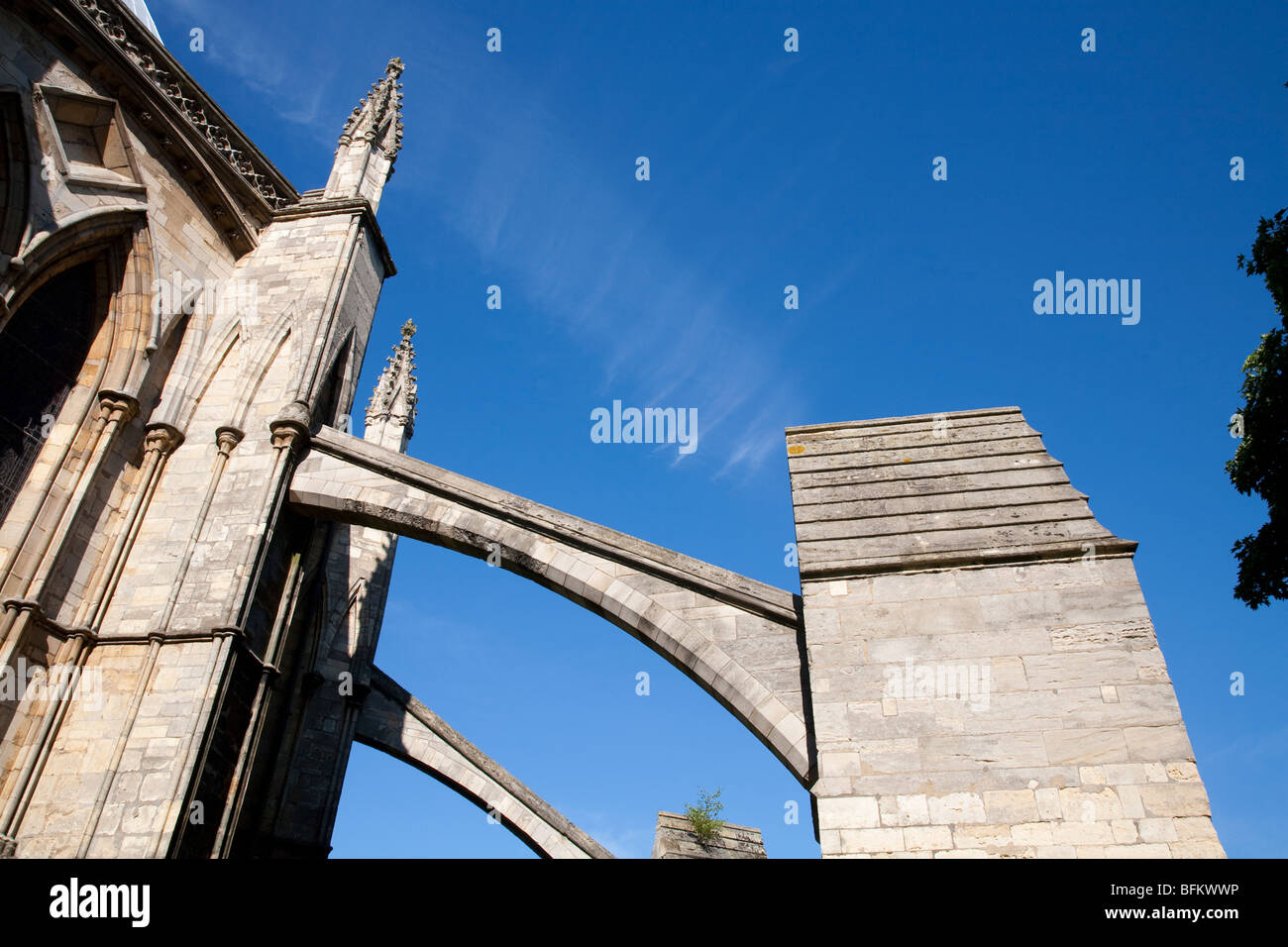 Des arcs-boutants de la cathédrale de Lincoln, Lincoln, Lincolnshire, Angleterre, RU Banque D'Images