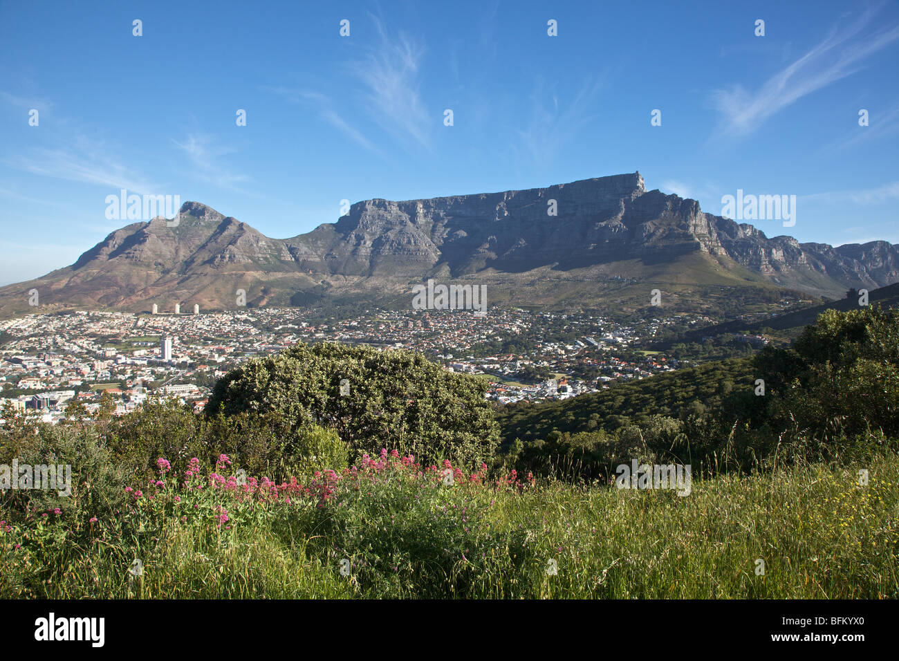 Table Mountain depuis Signal Hill, Devil's Peak montrant sur la gauche. Cape Town, Afrique du Sud. Banque D'Images