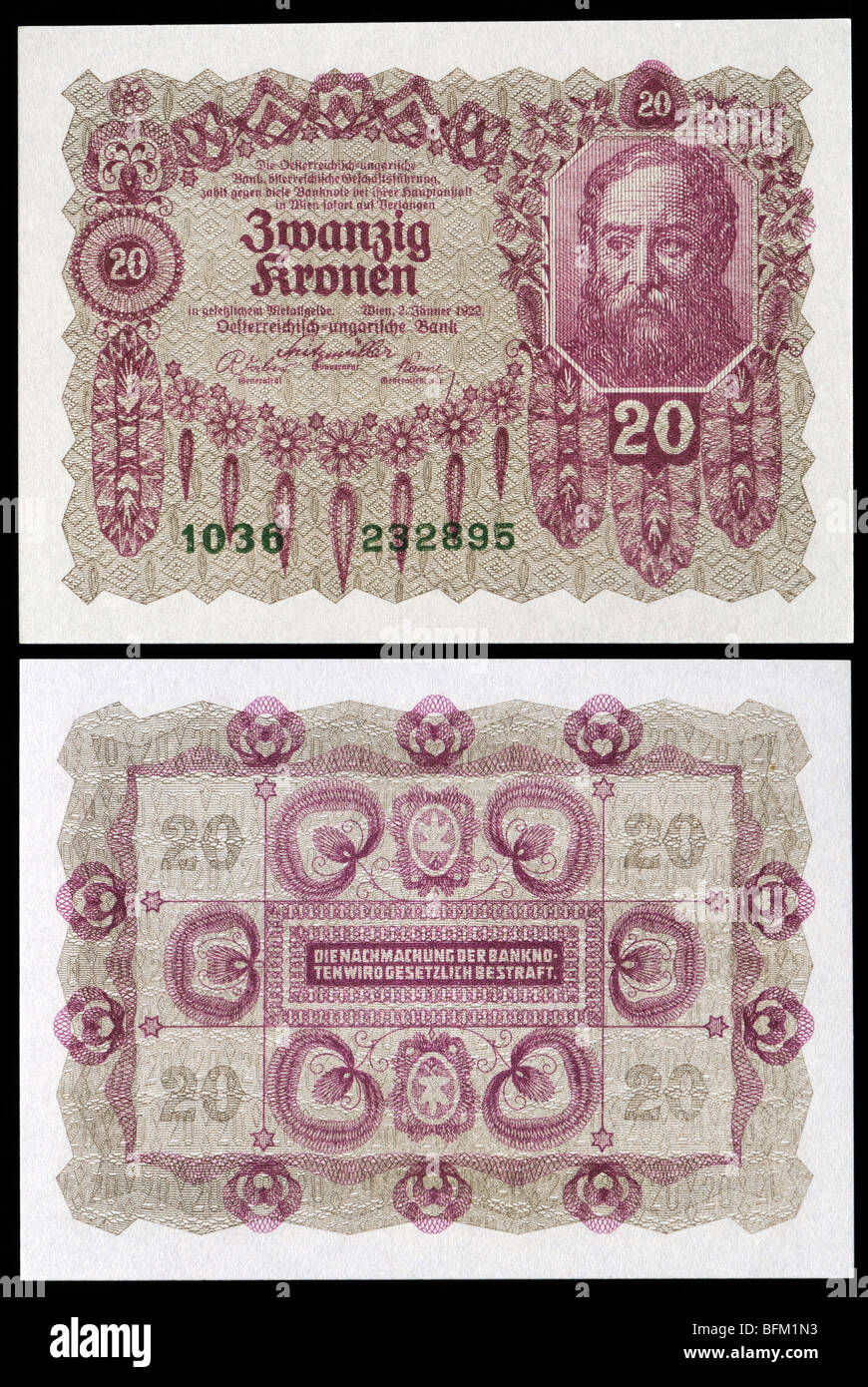 20 / La Couronne austro-hongrois de 1922 Kronen banknote Banque D'Images