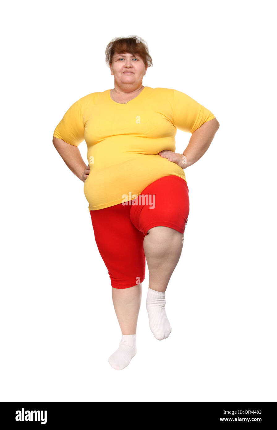 L'exercice de l'embonpoint woman isolated on white Banque D'Images