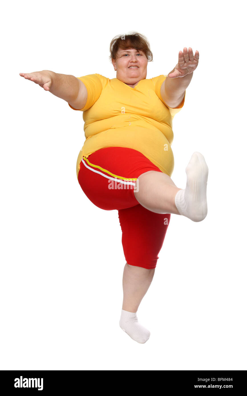 L'exercice de l'embonpoint woman isolated on white Banque D'Images