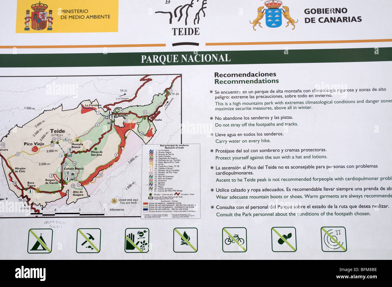 Le parc national du Teide et signer la carte à Ténérife Banque D'Images