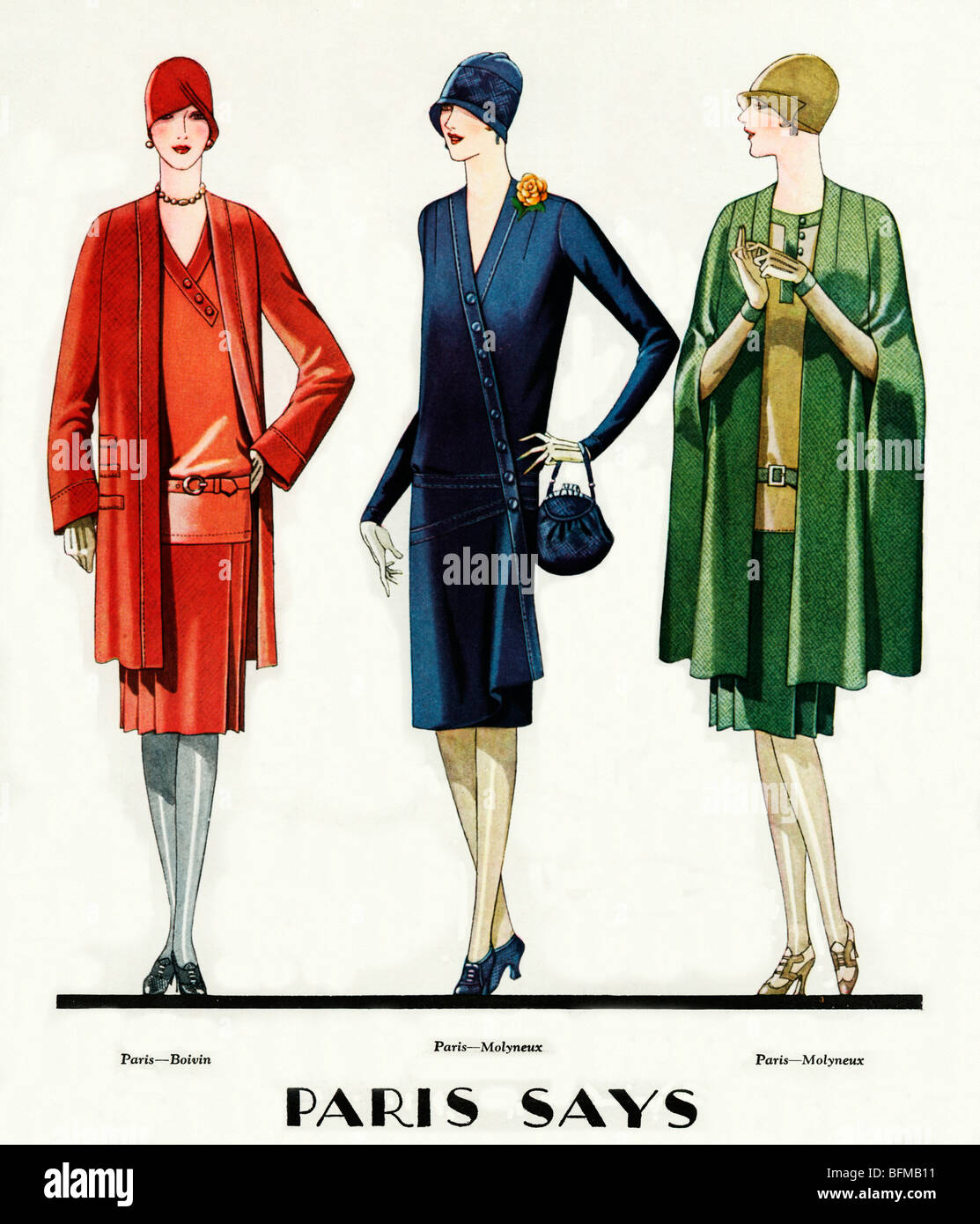 Paris, février 1928 Mode magazine américain illustration de la Paris spring fashions de Molyneux et Belvin Banque D'Images