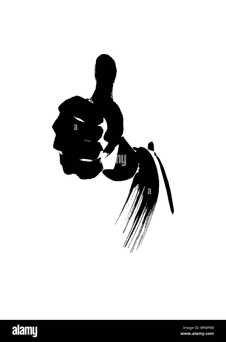 Illustration d'encre noire Man Giving Thumbs Up Banque D'Images