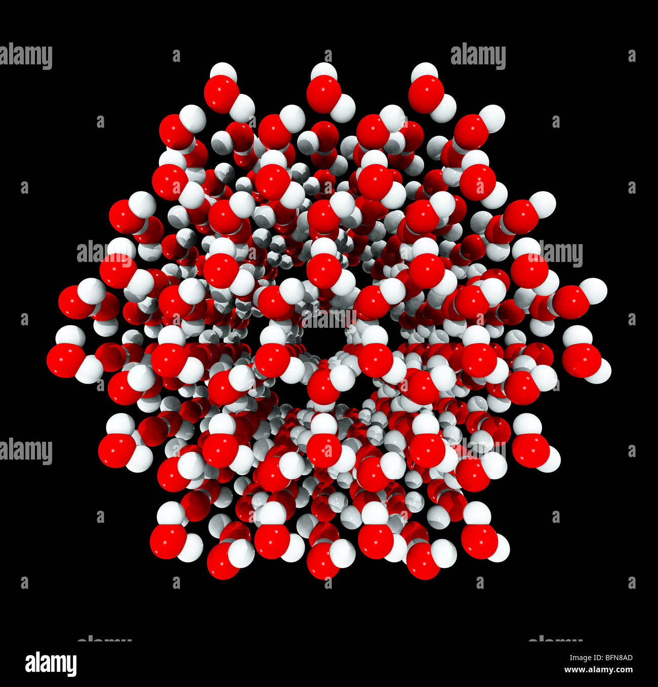 Trois dimensions du modèle généré par ordinateur de la structure du réseau cristallin de la glace. Banque D'Images