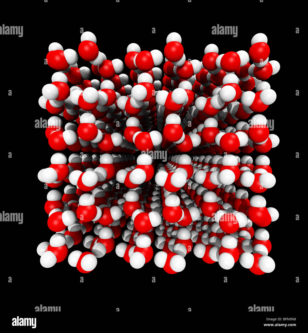 Trois dimensions du modèle généré par ordinateur de la structure du réseau cristallin de la glace. Banque D'Images