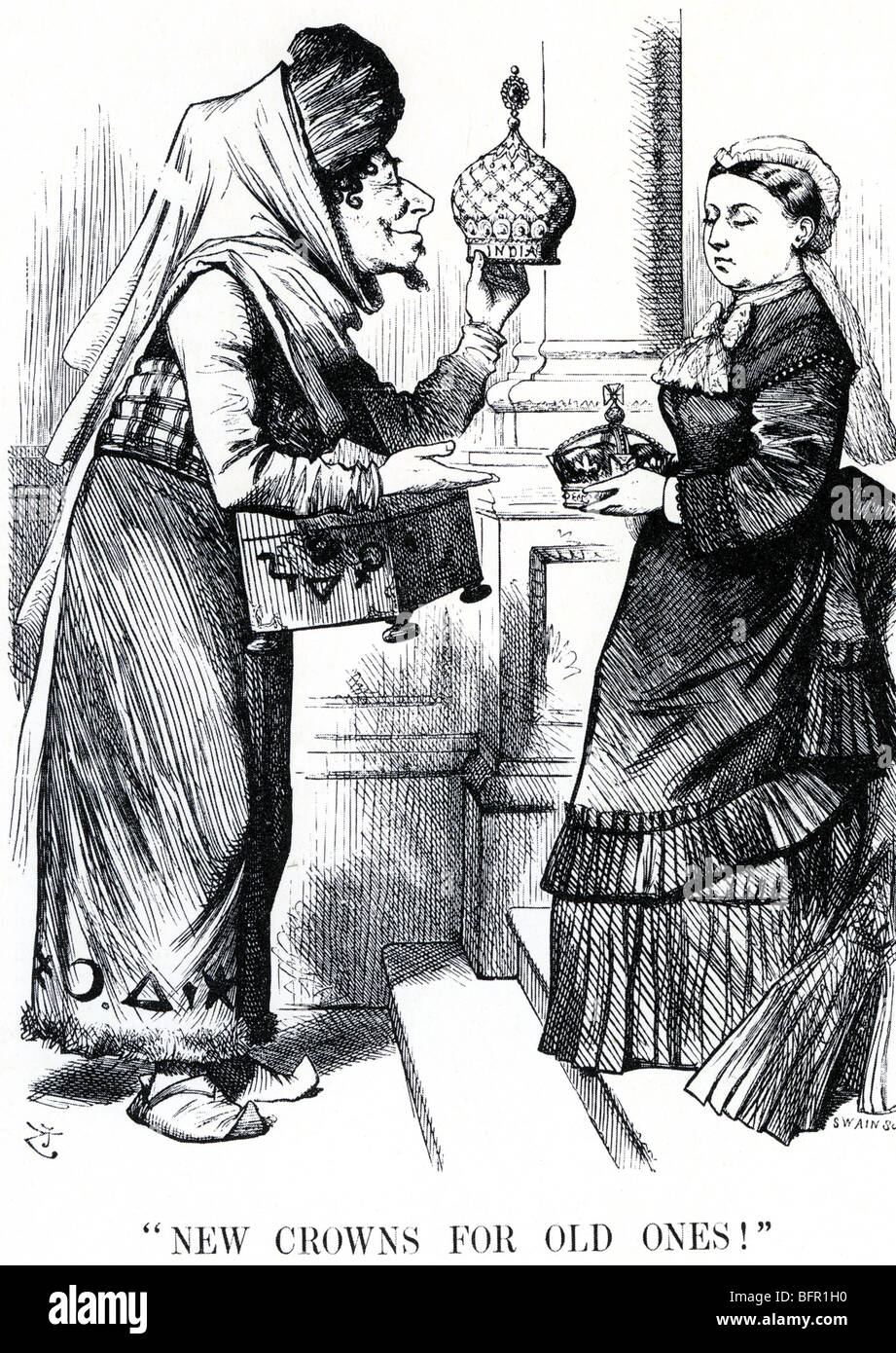 BENJAMIN DISRAEL offre la couronne de l'Inde à la reine Victoria à la suite des titres de loi a été adopté en mai 1876, ce qui fait d'elle l'Impératrice. Banque D'Images